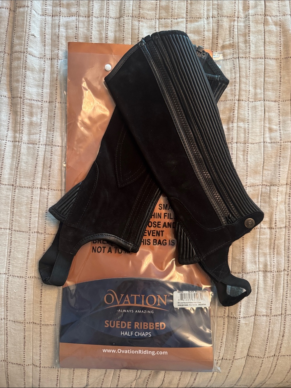 Ovation Suede Ribbed Moccasin-Style Half Chaps — Black